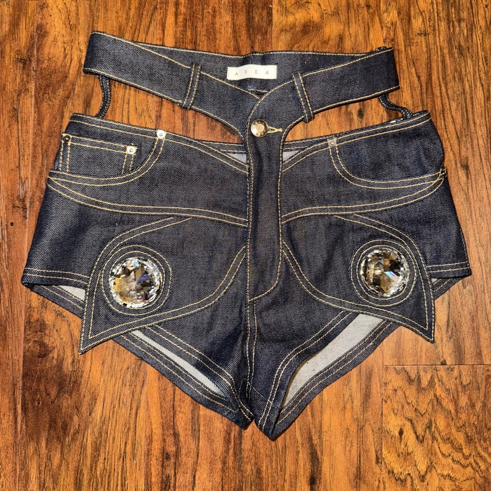 AREA - Butterfly Raw Cotton Denim Hot Pants